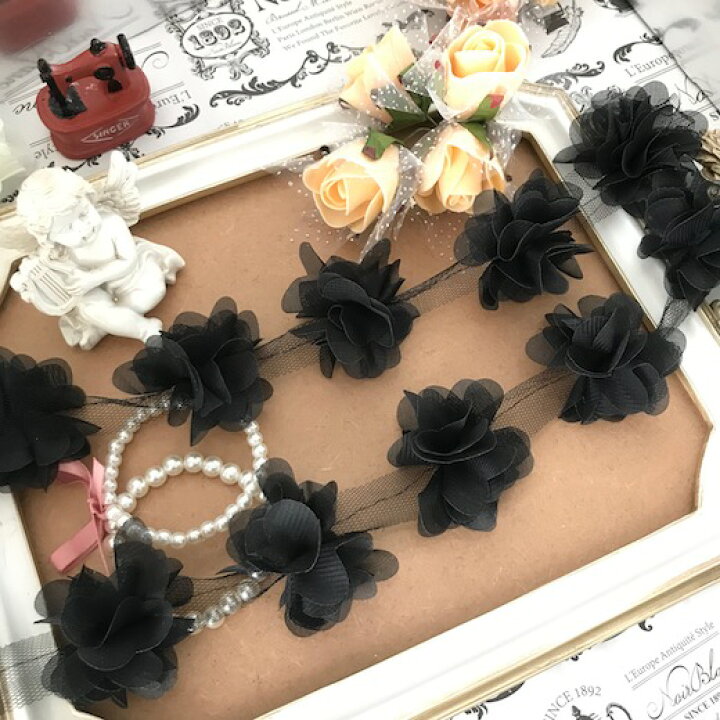 楽天市場 リボン レース 手芸 花 立体感 ブレード シフォン 黒 ブラック パーツ 衣装 レオタード バトントワリング 装飾 バレエ衣装 Elisabeth Smile Craft Shop