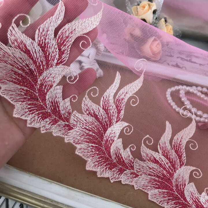 楽天市場】レース 手芸 幅広 花模様 ピンク系 刺繍レース 手作り 飾り 