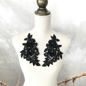 モチーフ バトン レオタード 花 黒 手芸 レースモチーフ 衣装 装飾 ペア ビーズ付き ストーン付き ブラック レオタード 服飾 フラワーモチーフ