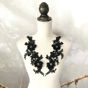 バトン レオタード 衣装 花 モチーフ 立体的 レースモチーフ ブラック お花 ストーン付き 装飾 黒 レオタード バトンモチーフ 新体操 社交ダンス バレエ衣装 服飾