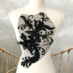 モチーフ レースモチーフ チュールモチーフ 黒 ビーズ付き レオタードモチーフ ストーン付き ブラック 社交ダンス ダンス衣装 バトンモチーフ バレエ衣装