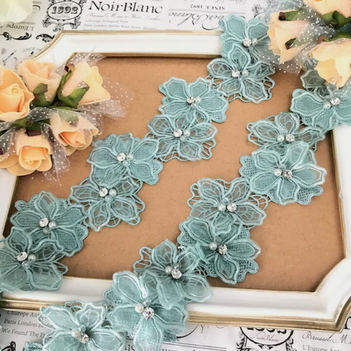 楽天市場 レース リボン 花 手芸 チュールレース 花模様 衣装 装飾 刺繍レース グリーン系 チュールリボン レオタード 衣装 ミント Elisabeth Smile Craft Shop