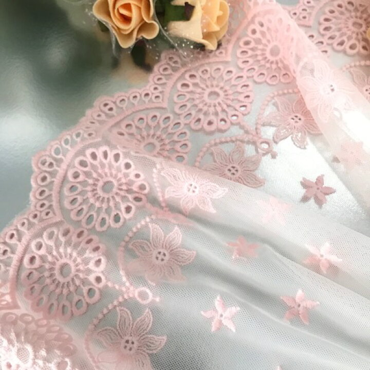 楽天市場】レース 手芸 幅広 花模様 ピンク系 刺繍 リボン 飾り 素材 