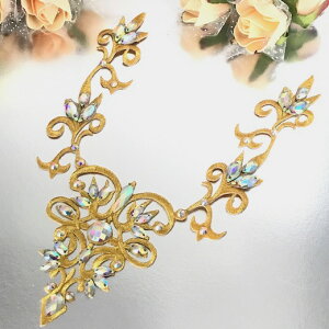 ゴールド レオタード バトン モチーフ ラインストーン ワッペン アイロン用 貼り付け アップリケ ハンドメイド パーツ 衣装 レオタードモチーフ バレエ衣装