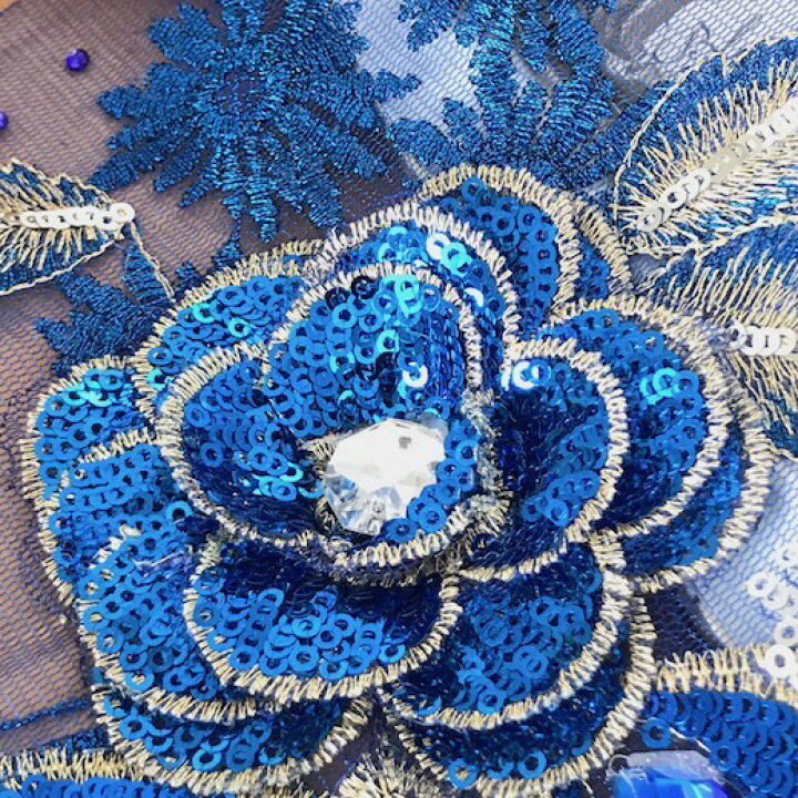 楽天市場 チュールモチーフ ブルー ゴールド 立体的 花 モチーフ アップリケ 青 スパンコール付 キラキラ 花 刺繍 手作り 衣装 装飾 ダンス Elisabeth Smile Craft Shop