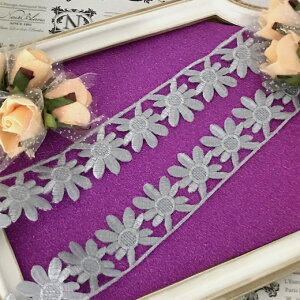 レース アップリケ アイロン用 シルバー 花柄 衣装 服飾 刺繍ワッペン ブレード レオタードモチーフ アイロンワッペン アイロン接着 アップリケワッペン 装飾 素材 モチーフ バトントワリン