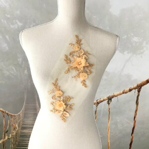 モチーフ 衣装 ゴールデンベージュ ゴールド系 花 ビーズ付き チュールモチーフ 衣装作り レオタードモチーフ 社交ダンス バトントワリングモチーフ アップリケ バレエ衣装 服飾
