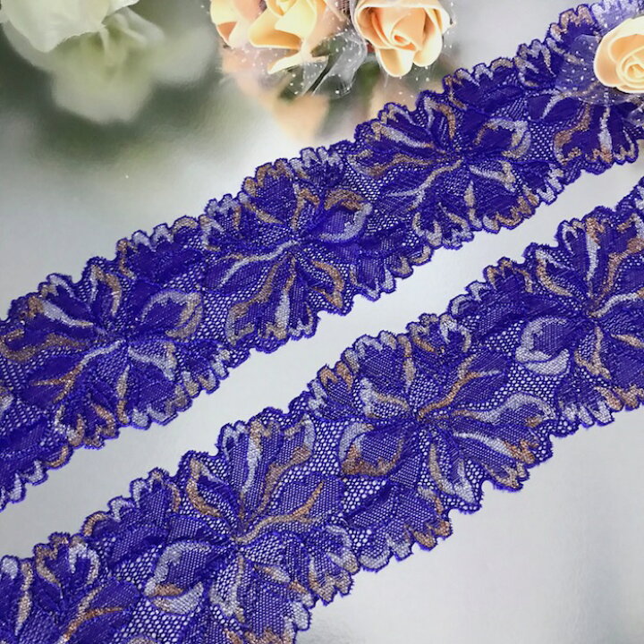 楽天市場 レース リボン 手芸 花柄 パープル ストレッチ 花レース 装飾 衣装 服飾 伸縮性 ラメ入り 素材 材料 Elisabeth Smile Craft Shop
