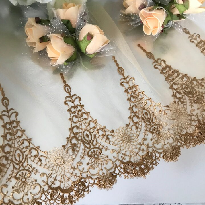 楽天市場】レース チュールレース 手芸 花柄 花模様 ベージュ ゴールド 