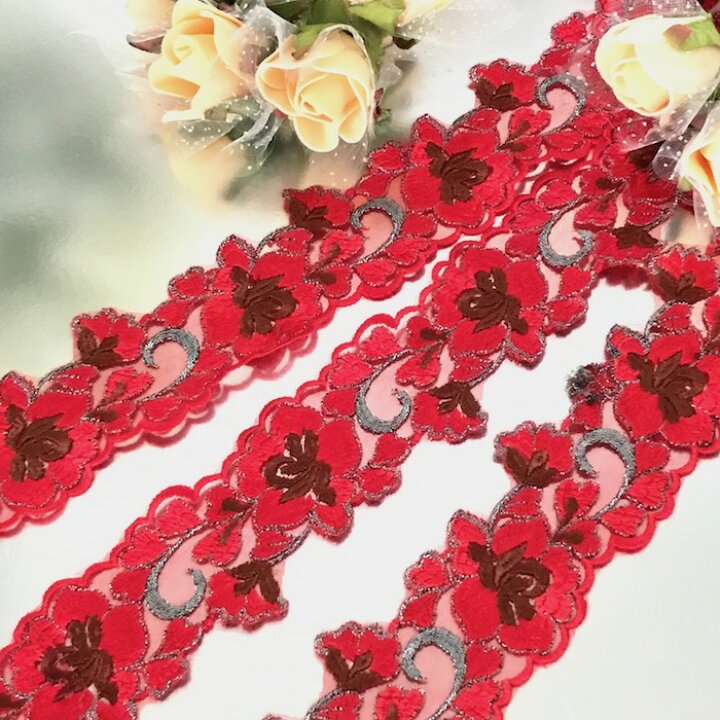 楽天市場 レース 手芸 花柄 花模様 レッド系 赤 服飾 花柄 衣装 刺繍 リボン 手作り 素材 装飾 材料 ダンス バレエ衣装 Elisabeth Smile Craft Shop