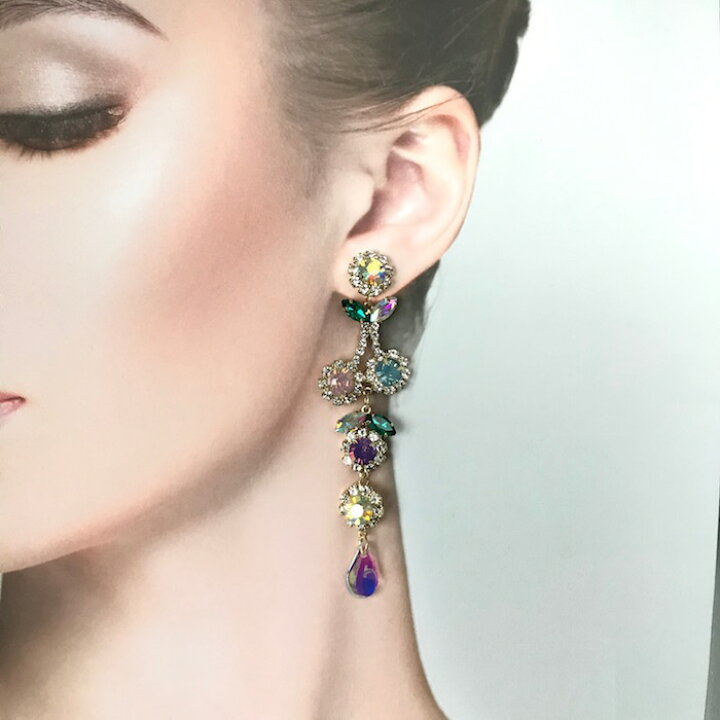 楽天市場】ピアス ラインストーンピアス 花ピアス 衣装 花 ロング  
