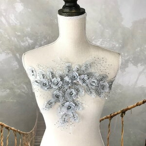 バトン レオタード モチーフ スパンコール ビーズ付き 衣装 花 グレー シルバー レースモチーフ 花モチーフ 服飾 チア