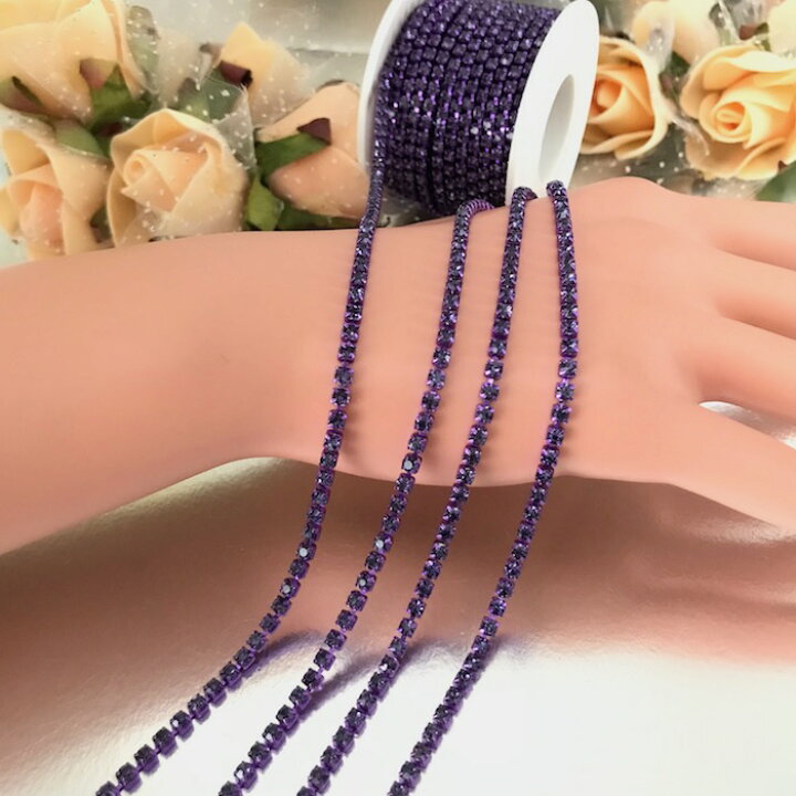 楽天市場】ラインストーン チェーン 30cm 3mm ガラスストーン ビーズ 
