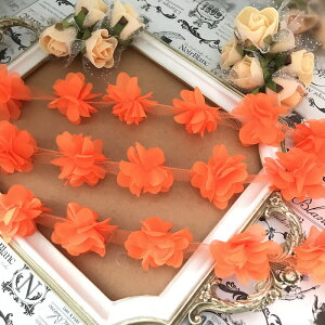 レース リボン 手芸 花 チュールレース シフォンレース ブレード 花型 服飾 装飾 オレンジ 素材 材料 シフォン 立体的