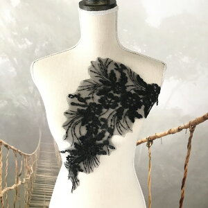 モチーフ 薔薇柄 バトン レオタード モチーフレース 黒 ブラック スパンコールモチーフ チュールモチーフ ダンス衣装 装飾 付け襟 手作り 衣装 花模様 バレエ衣装