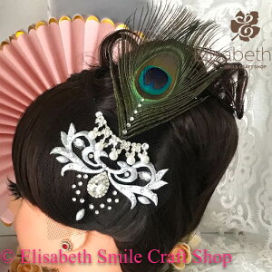 ヘア飾り ヘッドコサージュ ヘアアクセサリー クジャクフェザー ヘッドピース コサージュ 羽根付き フェザー ヘッドドレス ダンス衣装 髪飾り ヘアアクセサリー 社交ダンス 衣装 グリーン
