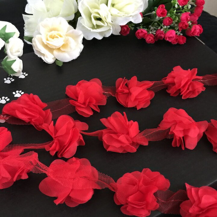 楽天市場 レース リボン 手芸 花 チュールレース シフォンレース ブレード 花型 服飾 装飾 レッド 素材 材料 シフォン 赤 立体的 Elisabeth Smile Craft Shop