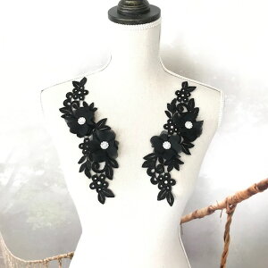 モチーフレース ブラック お花 ストーン付き 服飾 ハンドメイド パーツ 装飾 黒 バトンモチーフ 新体操 社交ダンス レオタードモチーフ