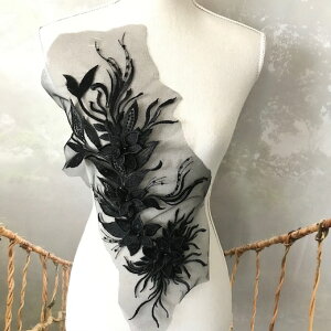 モチーフ 花 レースモチーフ チュールモチーフ 黒 ビーズ付き レオタードモチーフ ブラック 服飾 社交ダンス ダンス衣装 装飾 衣装作り