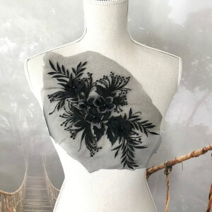 モチーフ 花 レースモチーフ チュールモチーフ 黒 ビーズ付き レオタードモチーフ ブラック シルバー 社交ダンス ダンス衣装 服飾