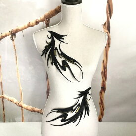 バトン レオタード 衣装 モチーフ アイロン用 黒 バレエ衣装 ワッペン ブラック 貼り付け アップリケ 波しぶき風