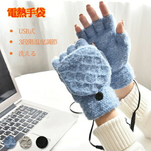 電熱グローブ 手袋 暖かい ヒーターグローブ ニット手袋 USB式 給電式 ハンドウォマー 電熱手袋 指切り スマホ対応 温度調節可 3段階温度 男女兼用 防寒手袋 加熱グローブ キャンプ 釣り ウイ