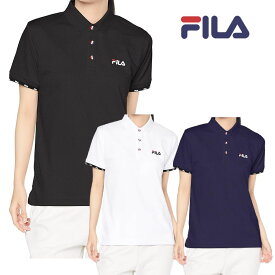 FILA レディース 半袖 ピンポール メッシュ ポロシャツ 411629 トレーニング フィットネス 黒 紺 ブラック ネイビー ライン フィラ 送料無料