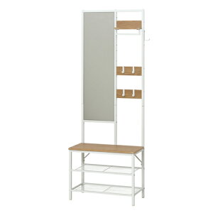 多機能ハンガーラックミラー付き≪KR≫ 姿見 鏡 玄関収納 リビング 寝室 椅子 ベンチ 腰掛け アンティーク家具 クラシック家具 ヨーロピアン アジアン家具 チェスト エルムクラブ ELMclub