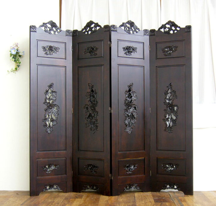 楽天市場】アジアン家具 薔薇柄パーテーション スクリーン 送料無料  