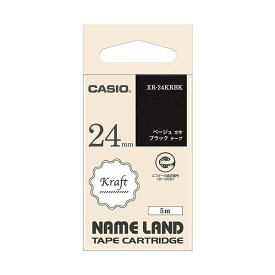 （まとめ） カシオ NAME LANDクラフトテープ 24mm×5m ブラック／ベージュ文字 XR-24KRBK 1個 【×5セット】
