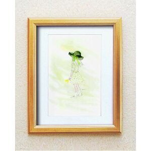 絵画額縁 ゴールドフレーム いわさきちひろ 春の風 壁掛け用 ひも付き 中身入替可 日本製 額 額縁 フレーム
