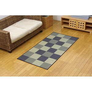 い草 花ござ/ラグマット 【ブロック柄 グレー 江戸間1畳 約87×174cm】 日本製 耐久性抜群 抗菌 防臭 調湿 〔リビング〕【代引不可】
