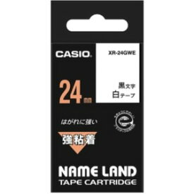 (まとめ) カシオ CASIO ネームランド NAME LAND 強粘着テープ 24mm×5.5m 白／黒文字 XR-24GWE 1個 【×10セット】