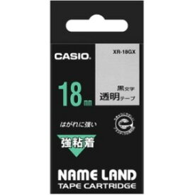 (まとめ) カシオ CASIO ネームランド NAME LAND 強粘着テープ 18mm×5.5m 透明／黒文字 XR-18GX 1個 【×10セット】