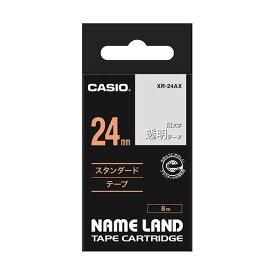(まとめ) カシオ CASIO ネームランド NAME LAND スタンダードテープ 24mm×8m 透明／白文字 XR-24AX 1個 【×10セット】