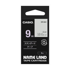 (まとめ) カシオ CASIO ネームランド NAME LAND スタンダードテープ 9mm×8m 透明／白文字 XR-9AX 1個 【×10セット】