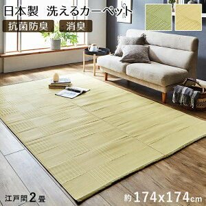 カーペット ラグ 2畳 夏用 日本製 防ダニ 正方形 無地 抗菌 防臭 ペット 畳 薄手 夏 おしゃれ 洗える 国産 絨毯 江戸間 畳の上 カバー い草 風 ビニール ポリプロピレン 丸洗い オールシーズン