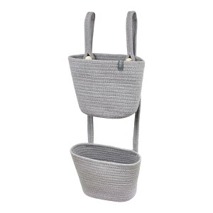 吊り下げ 収納ボックス コットンロープ ベッドサイド ハンギング 吊り下げ収納 収納かご バスケット ベッドサイド 収納 ペット ナチュラル 綿 介護用品 犬 ケージ 2連 おしゃれ かわいい オ