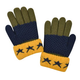 手袋 キッズ 5本指 星柄 5本指手袋 男の子 男子 子供 グローブ スター バイカラー シンプル おしゃれ 青 黒 裏起毛 あたたかい 暖かい 冬 兄弟 お揃い 幼児 幼稚園 保育園 小学生 ジュニア 雪遊び ニット 防寒 秋冬 プレゼント ギフト メール便送料無料 &edge.