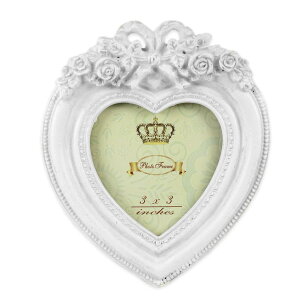 アンティーク風 ミニ フォトフレーム ゴールド シルバー ホワイト レクタングル 長方形 オーバル ハート スクエア 縦置き 横置き 両用 バラ 薔薇 リボン りぼん ウェディング 小さい 壁掛け