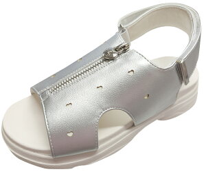 ALGY アルジー スポーティーサンダル 夏 女の子 サンダル 厚底 ボリュームソール 軽量 ファスナー マジックテープ パンチング ハート 合皮 ブラック/ホワイト/シルバー 20.0cm/21.0cm/22.0cm/23.0cm/24.