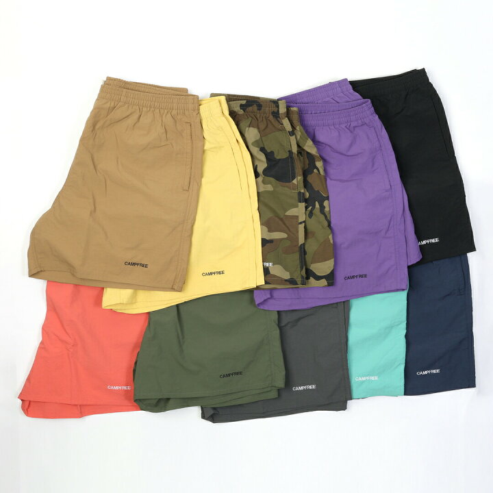 楽天市場 ナイロン ハーフパンツ ショートパンツ メンズ メール便 送料無料 Campfree 涼しい 撥水加工 刺繍ロゴ ナイロンショーツ ショート丈 パンツ ズボン 短パン 半パン 無地 半ズボン ゴルフ スポーツ アウトドア ショーツ ゆったり 海 夏 カラー スポーツ