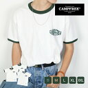 Tシャツ メンズ ロゴtシャツ 半袖 ワンポイント リンガーTシャツ CAMPFREE プリントTシャツ アメカジ レディース ユニセックス 夏 半そで 綿100% コットンtシャツ 大きいサイズ ロゴt カットソー メンズtシャツ ティーシャツ ティシャツ メール便 送料無料