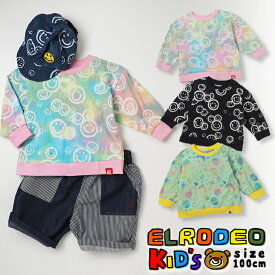 送料無料【KID'S(キッズ)】ろうけつ染め長袖Tシャツ エルロデオ EL RODEO 染め エスニック 古着系 アジアン ナチュラル 長袖 綿 コットン 可愛い 総柄 トップス 子供服 男の子 女の子 保育園 100 派手 カラフル スマイル パステル