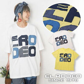 送料無料 デニムロゴ アップリケTシャツ レディース エルロデオ EL RODEO ゆったり エスニック 古着系 アジアン 半袖 綿 コットン 大きい 大きめ ユニセックス フリーサイズ ビッグシルエット オーバーサイズ カジュアル