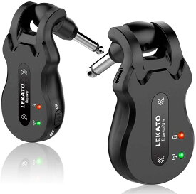LEKATOワイヤレスギターシステム 【ギター Guitar アンプ エレキギターアンプ 無線 USB充電式 レシーバー シールド 自動接続 送受信機 ブラック 黒 電池内蔵型 高周波4チャンネルUHF 220°回転】