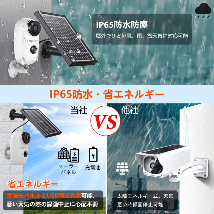 楽天市場】ソーラーパネル付き YESKAMO【カメラ 防犯 防犯カメラ Wi-Fi 