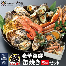 ガンガン焼き 海鮮バーベキューセット BBQ 海鮮缶焼きセット 豪華5種 あわび ずわいがに さざえ 殻付き牡蠣 赤えび【冷凍便】