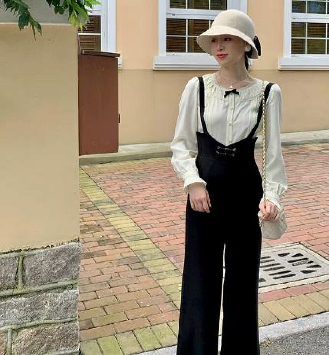 楽天市場】オールインワン サロペット ワイドパンツ アンクル丈 V 