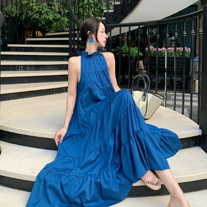 楽天市場】ティアードロングワンピース ワンピース ロング丈 袖なし 